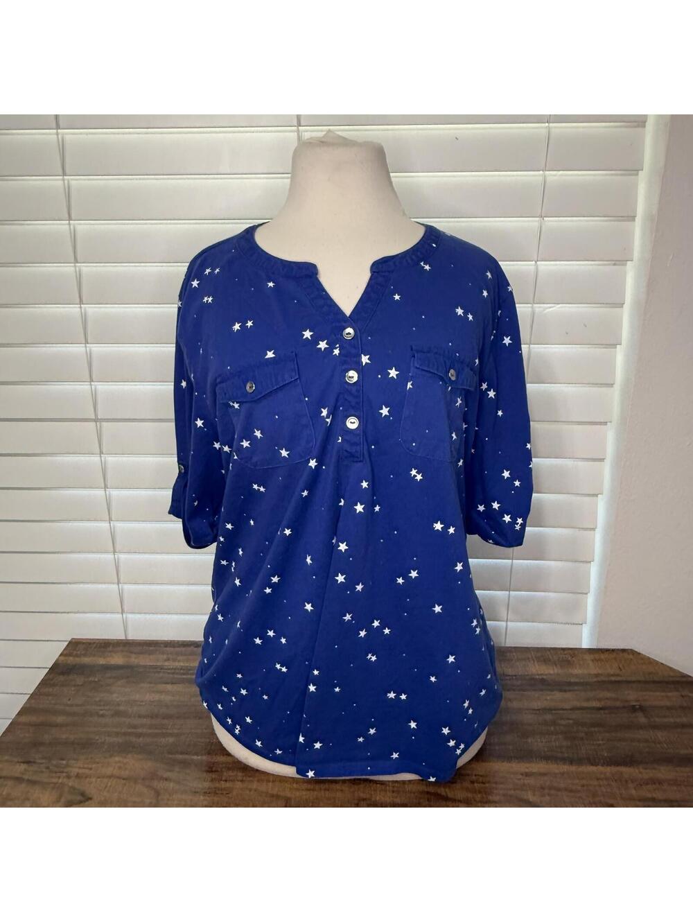 Croft & Barrow Blue Star Print Henley Shirt Size XL